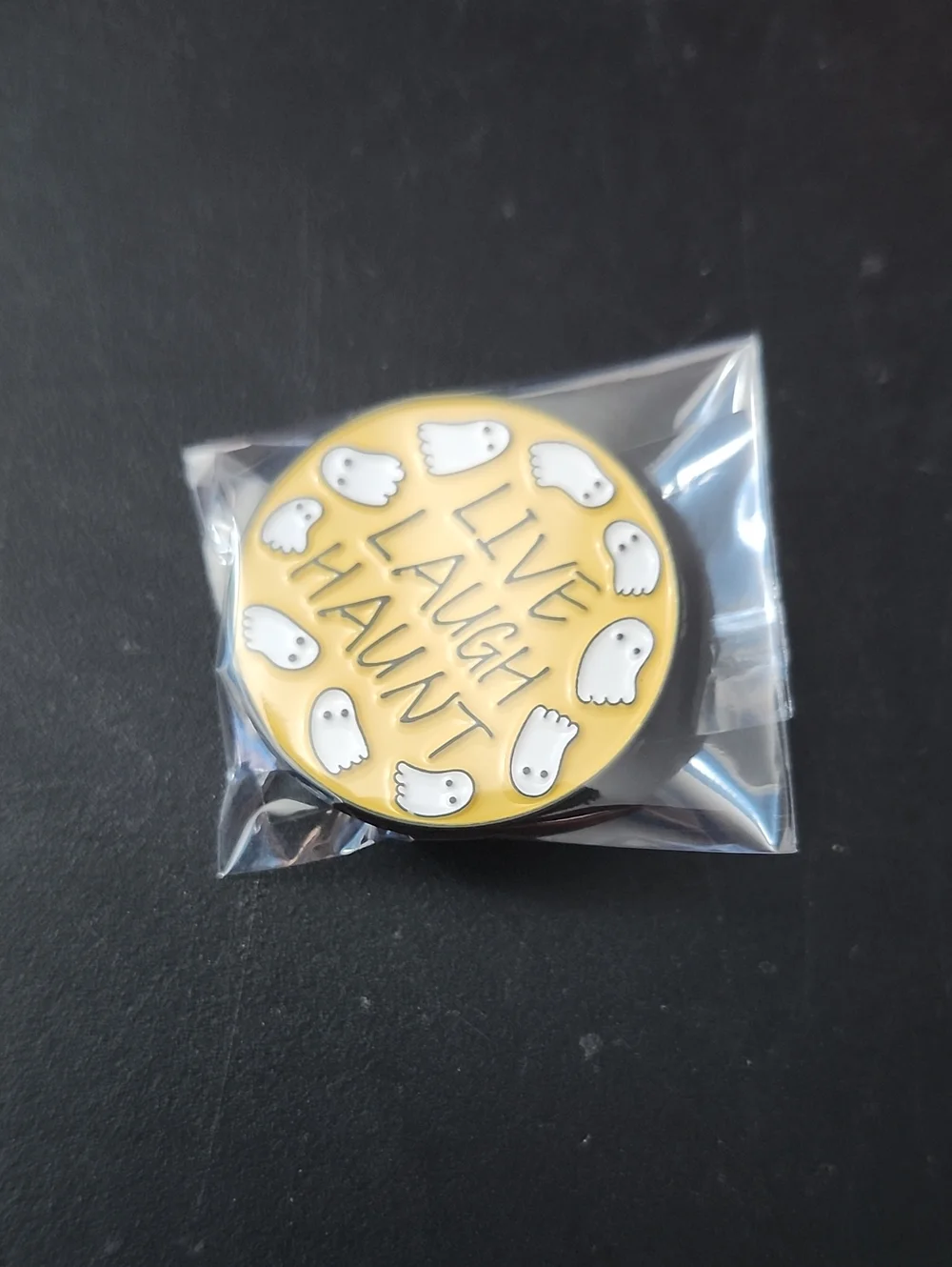 Live Laugh Haunt Yellow Ghost Enamel Pin